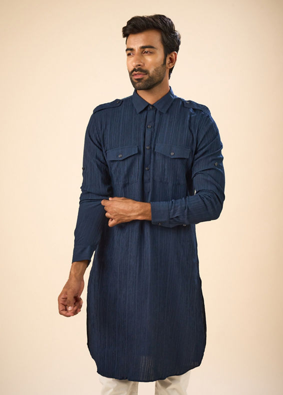 Manyavar Men Majestic Dark Blue Pathani Kurta
