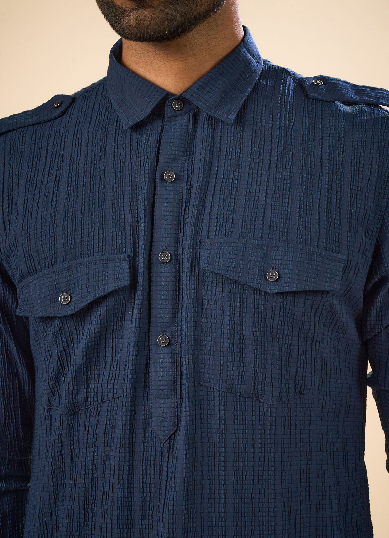 Manyavar Men Majestic Dark Blue Pathani Kurta