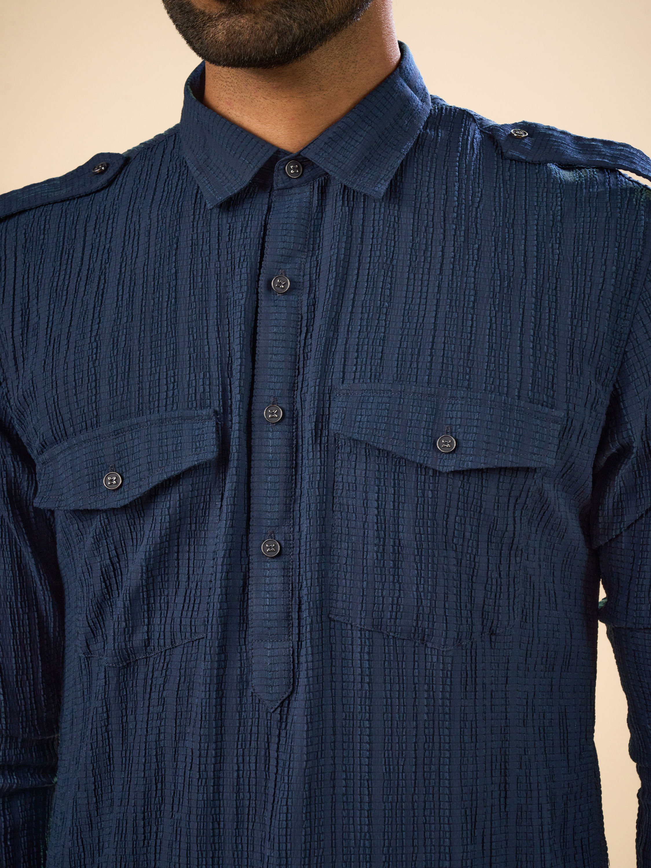 Manyavar Men Majestic Dark Blue Pathani Kurta