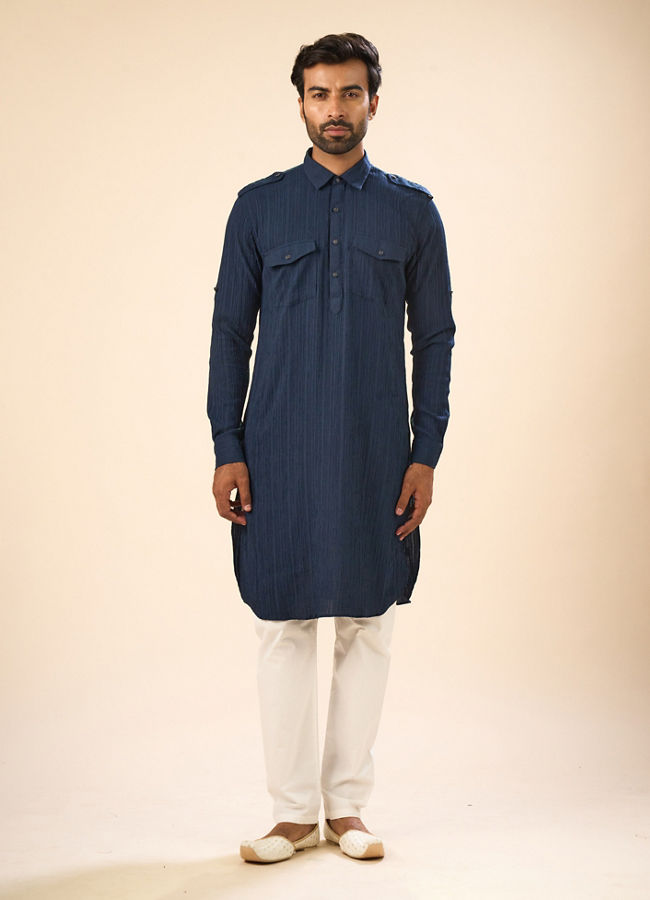 Manyavar Men Majestic Dark Blue Pathani Kurta