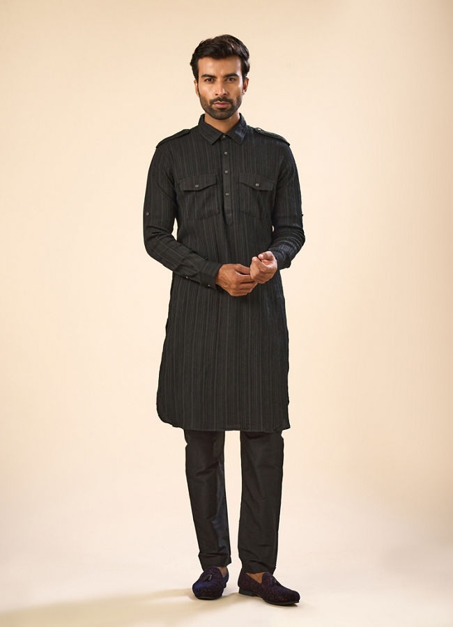 Manyavar Men Black Elegance Spandex Pathani Kurta