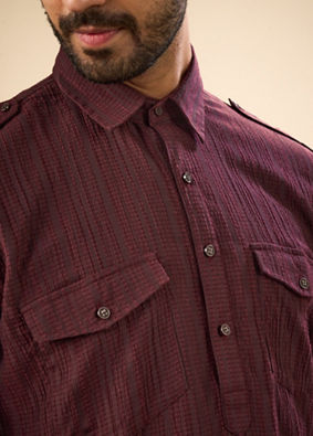 Manyavar Men Elegant Wine Pathani Kurta Spandex