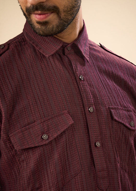 Manyavar Men Elegant Wine Pathani Kurta Spandex