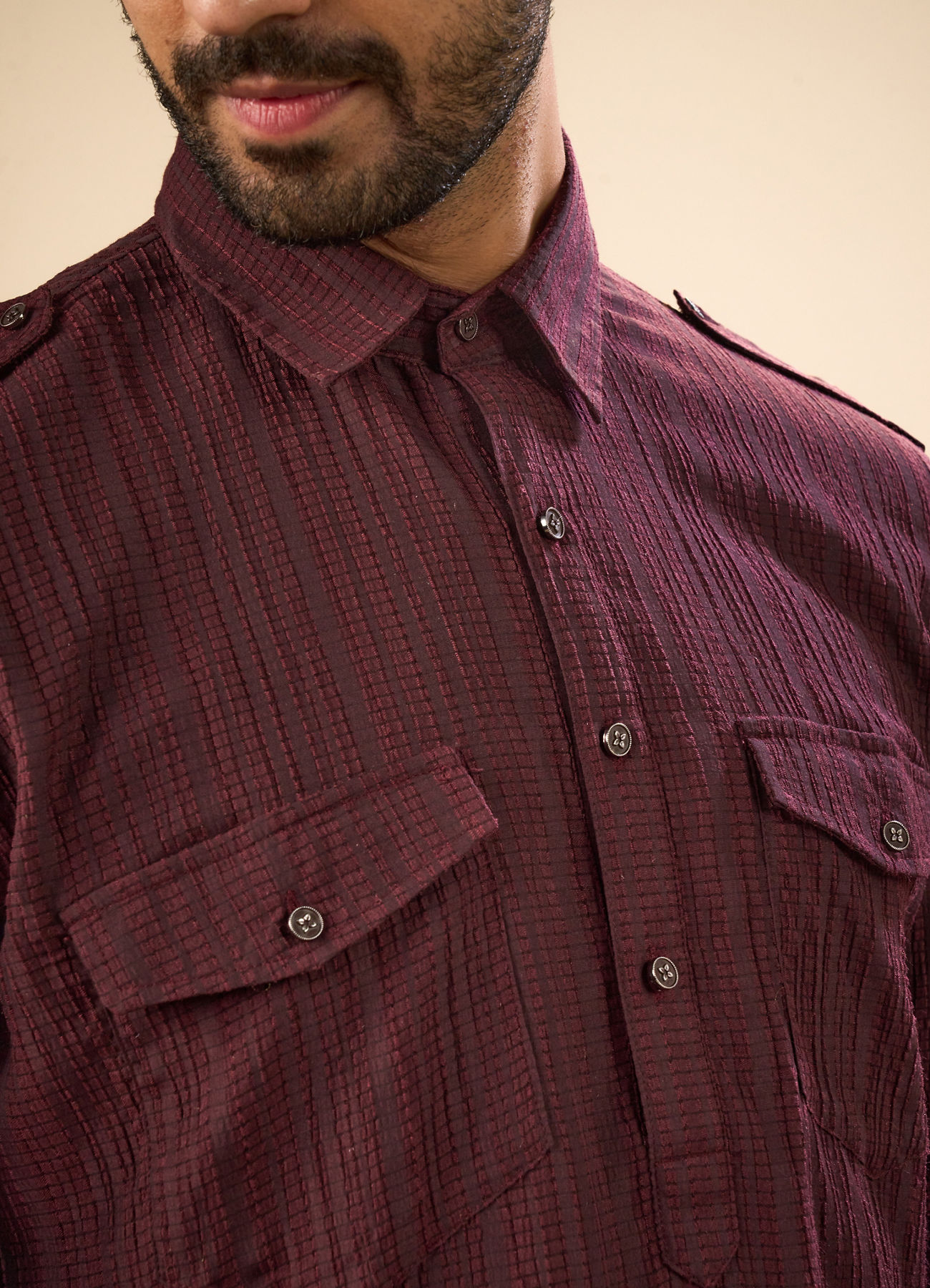 Manyavar Men Elegant Wine Pathani Kurta Spandex