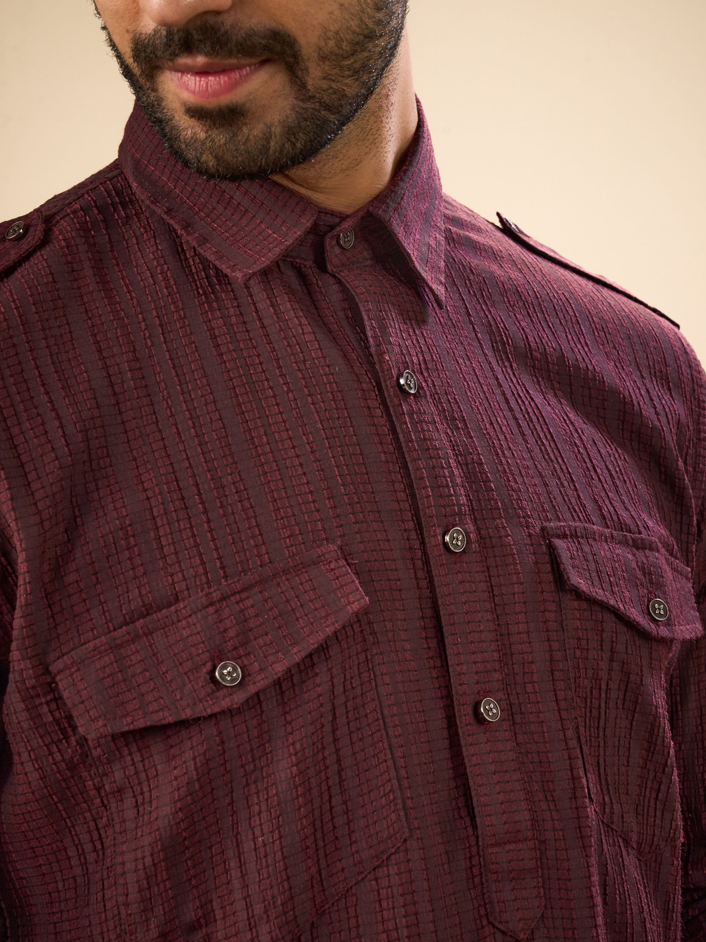 Manyavar Men Elegant Wine Pathani Kurta Spandex
