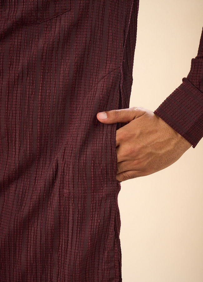 Manyavar Men Elegant Wine Pathani Kurta Spandex