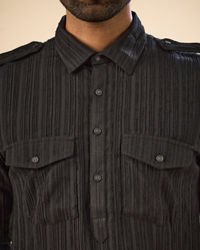 Manyavar Men Black Elegance Spandex Pathani Kurta