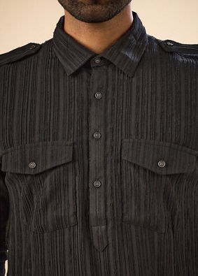 Manyavar Men Black Elegance Spandex Pathani Kurta