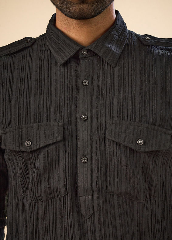 Manyavar Men Black Elegance Spandex Pathani Kurta