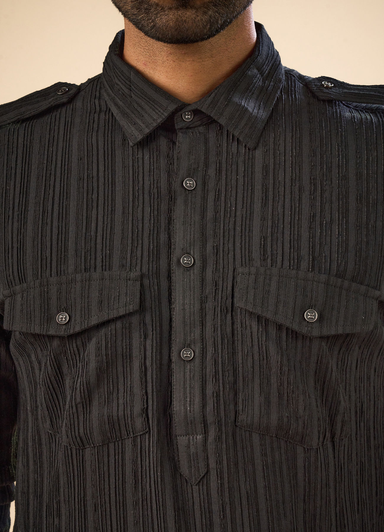 Manyavar Men Black Elegance Spandex Pathani Kurta