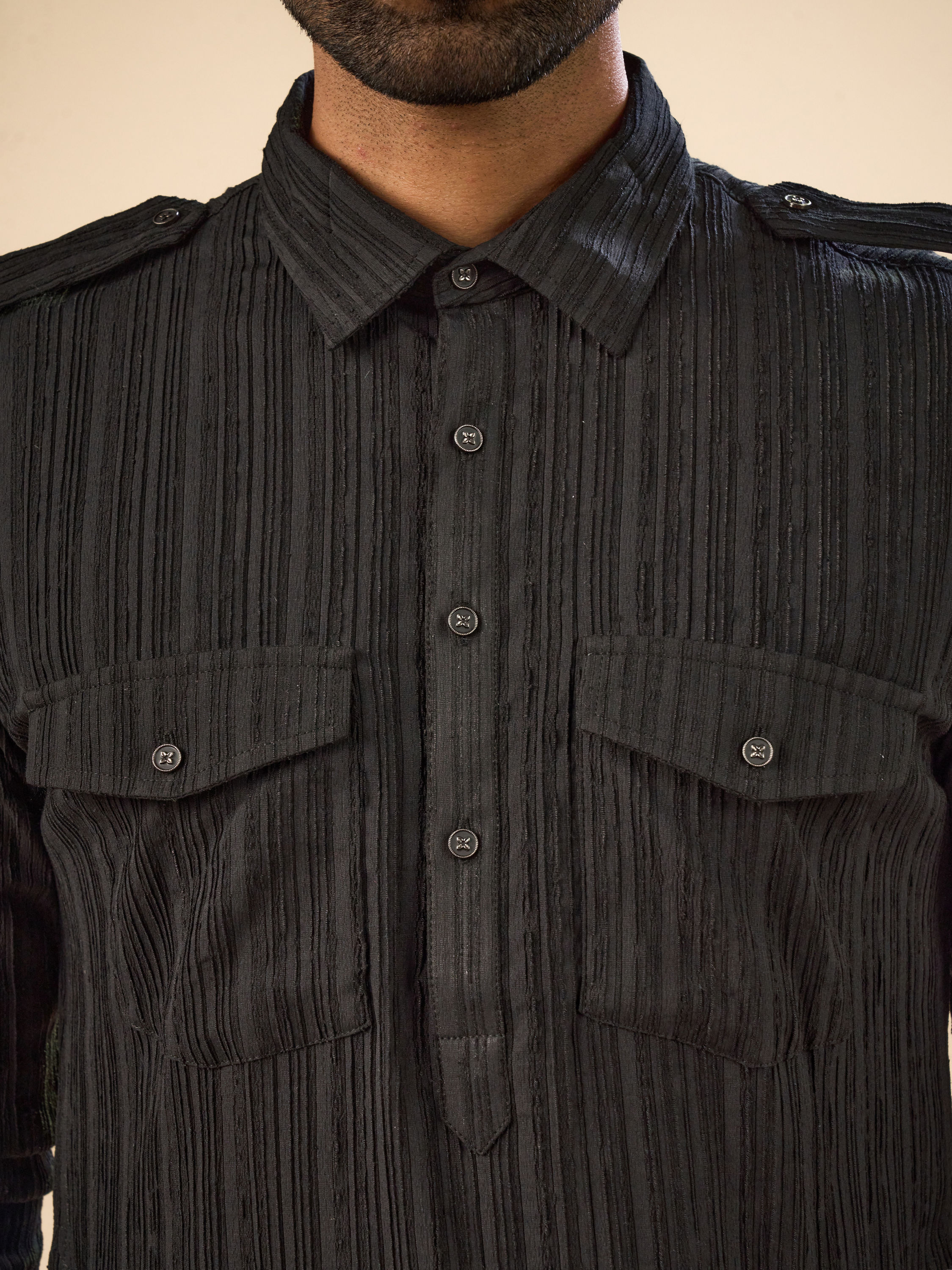 Manyavar Men Black Elegance Spandex Pathani Kurta