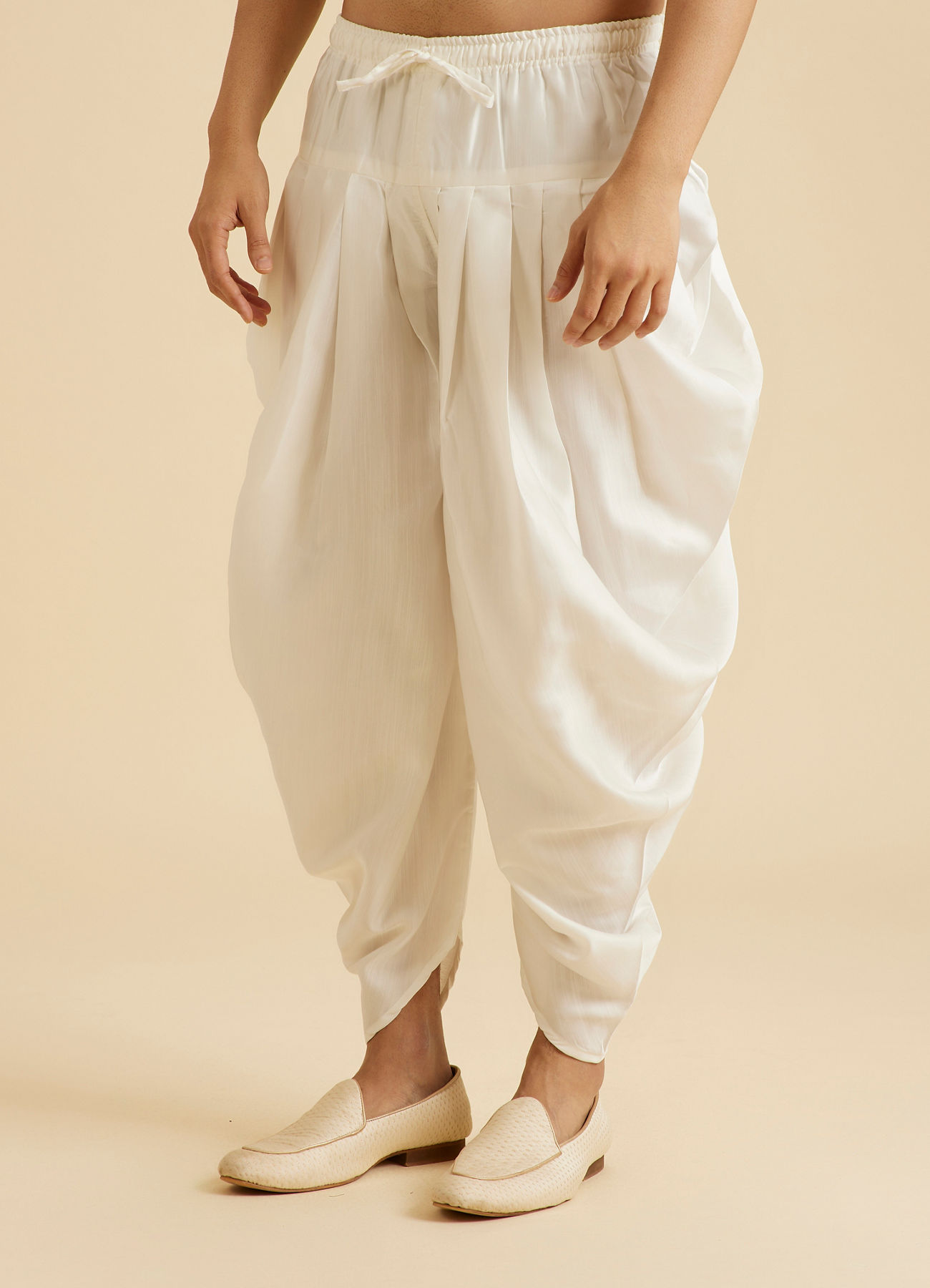 Manyavar Men Cream Satin Patiala