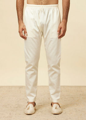 alt message - Manyavar Men Vanilla Cream Pencil Cut Pyjamas image number 0