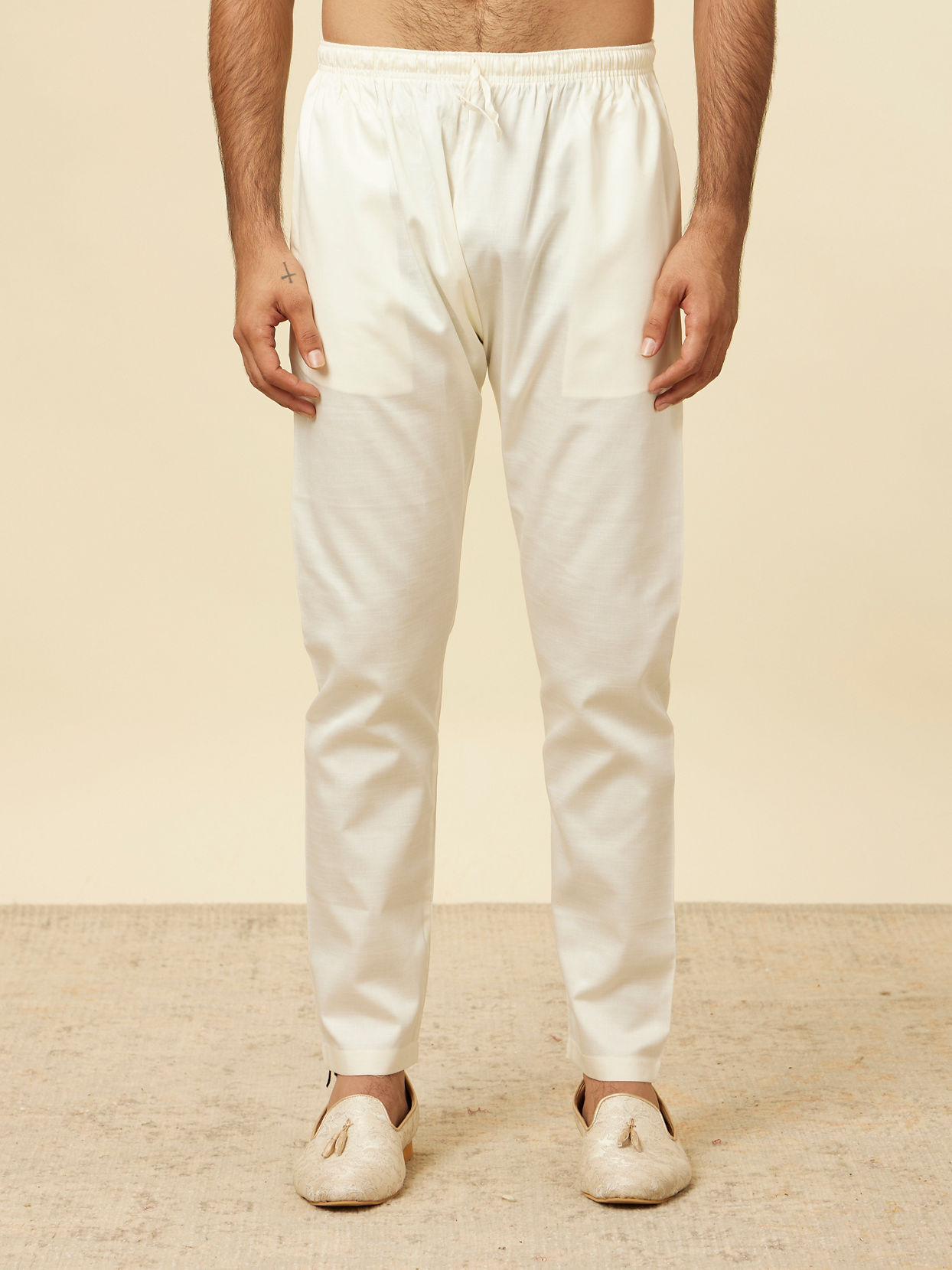 Manyavar Men Vanilla Cream Pencil Cut Pyjamas