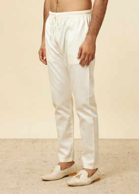 alt message - Manyavar Men Vanilla Cream Pencil Cut Pyjamas image number 1