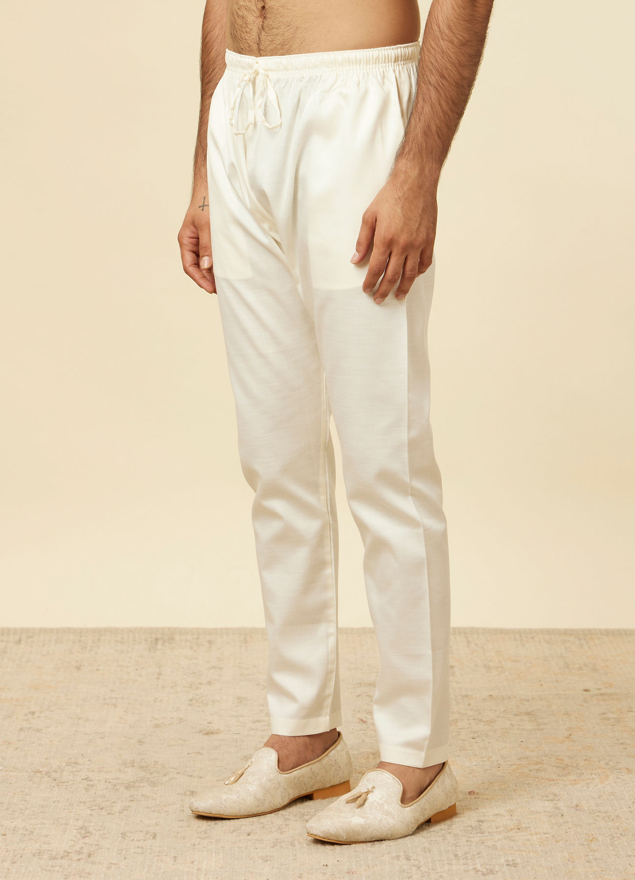 Manyavar Men Vanilla Cream Pencil Cut Pyjamas