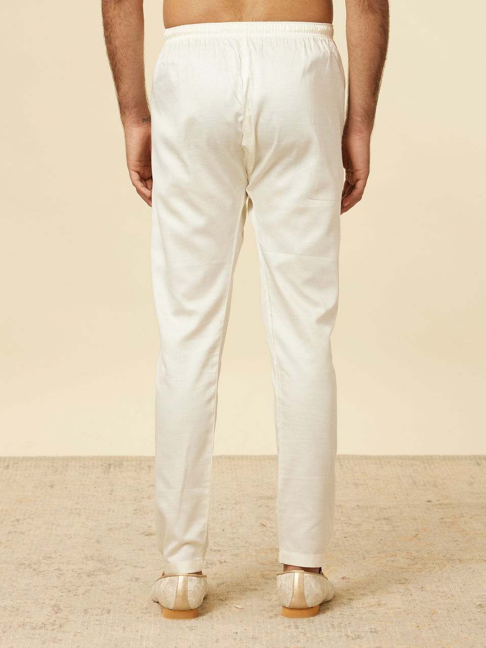 Manyavar Men Vanilla Cream Pencil Cut Pyjamas