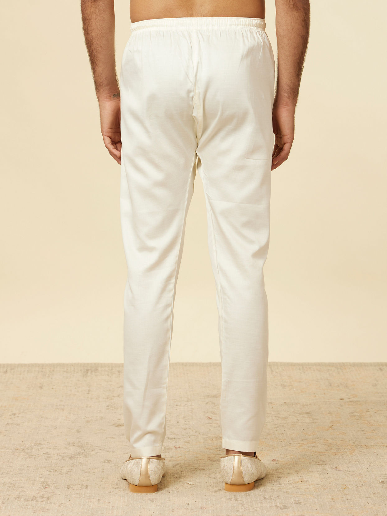 alt message - Manyavar Men Vanilla Cream Pencil Cut Pyjamas image number 2