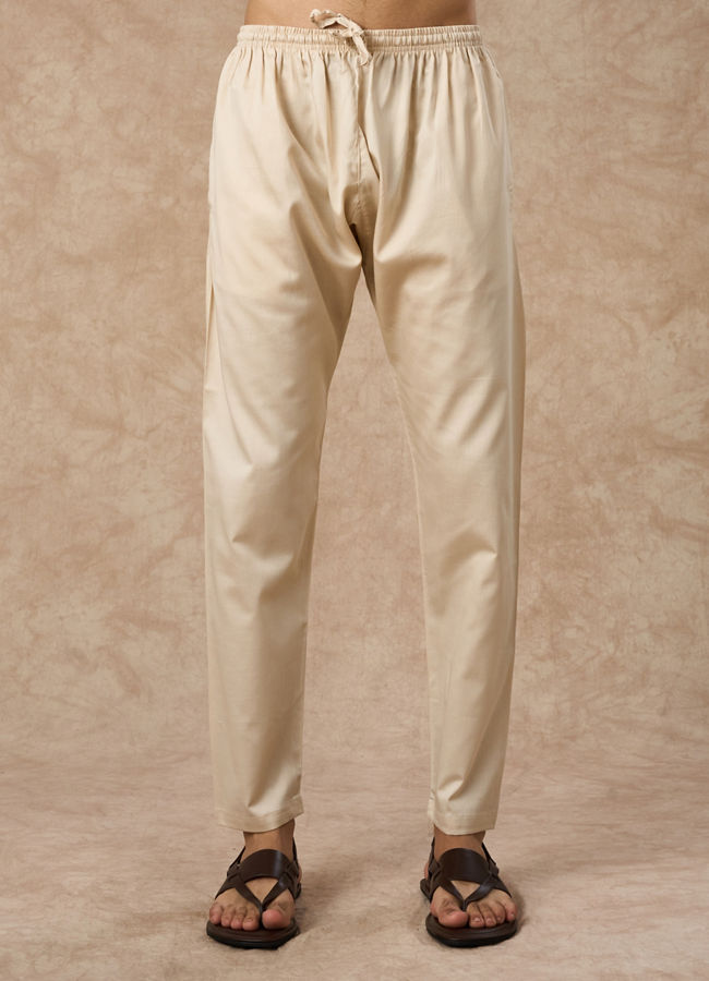 Manyavar Men Pista Colour Cotton Pencil Fit Pant