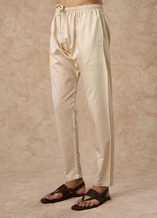 Manyavar Men Pista Colour Cotton Pencil Fit Pant