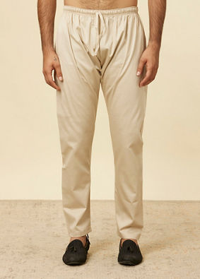 Manyavar Men Ivory Cream Pencil Cut Pyjamas