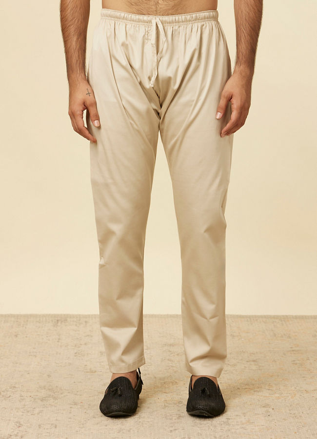 Manyavar Men Ivory Cream Pencil Cut Pyjamas