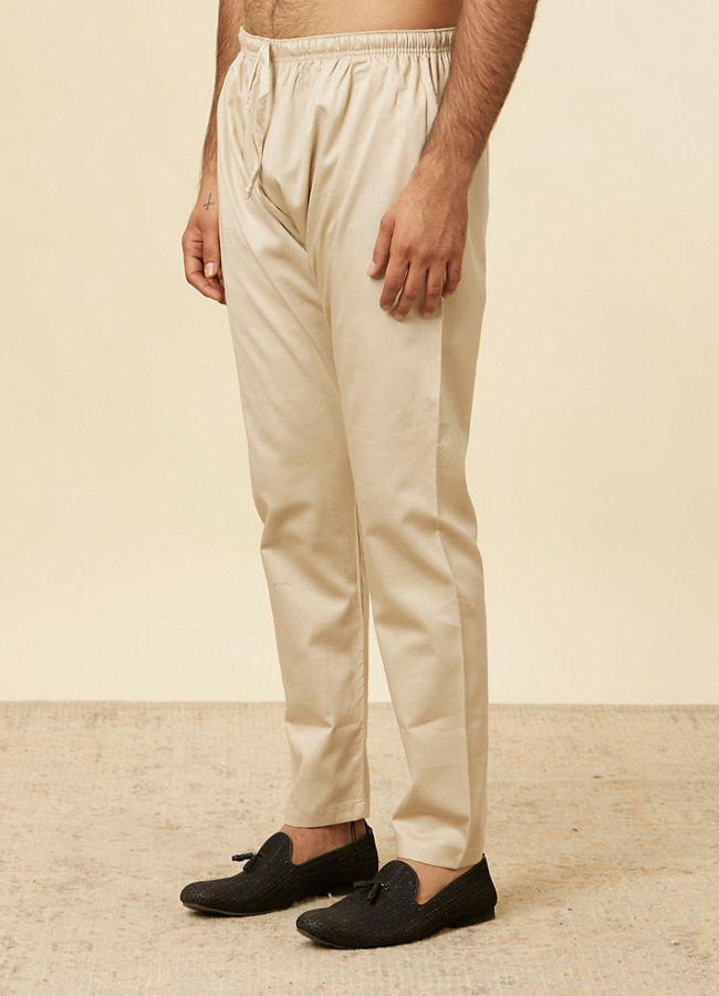 Manyavar Men Ivory Cream Pencil Cut Pyjamas