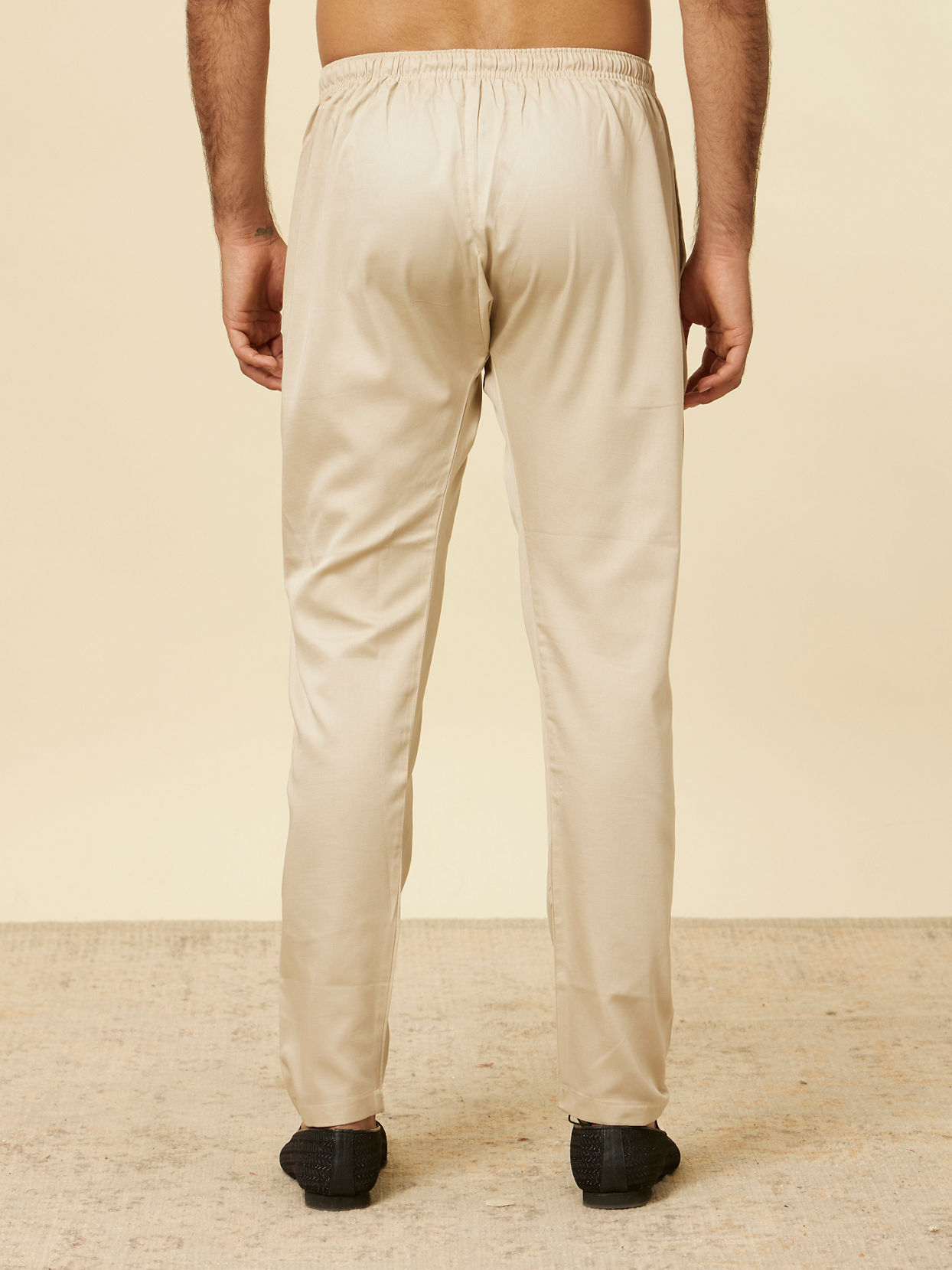 Manyavar Men Ivory Cream Pencil Cut Pyjamas