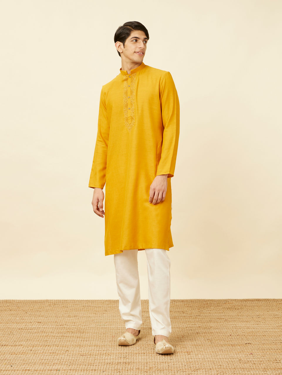 Manyavar Men Cream Pencil Styled Pajama