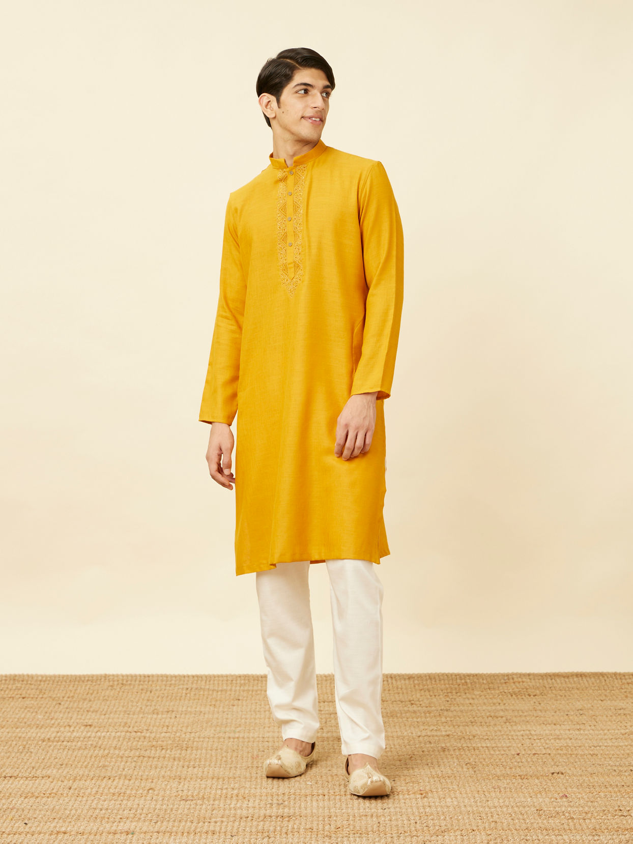 Manyavar Men Cream Pencil Styled Pajama