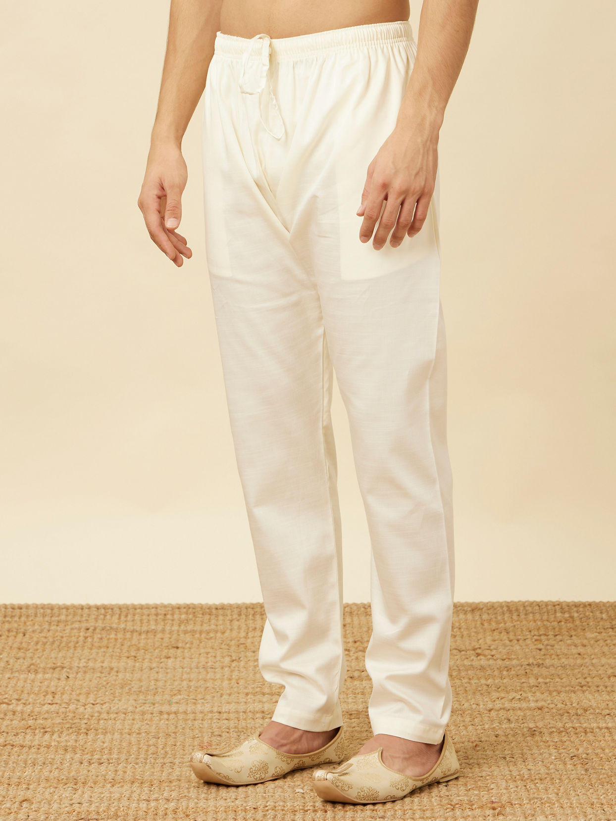 alt message - Manyavar Men Cream Pencil Styled Pajama image number 2