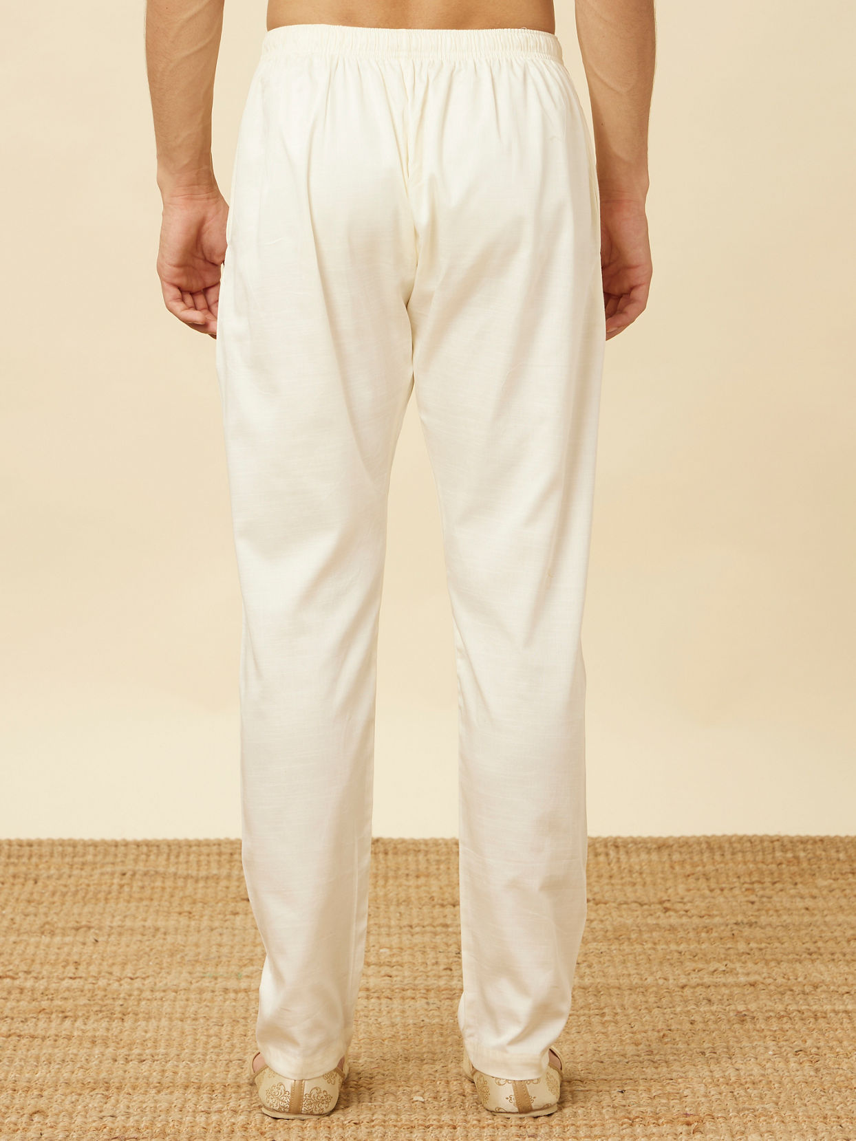 alt message - Manyavar Men Cream Pencil Styled Pajama image number 3