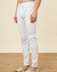 Manyavar Men Daisy White Pencil Cut Pajama