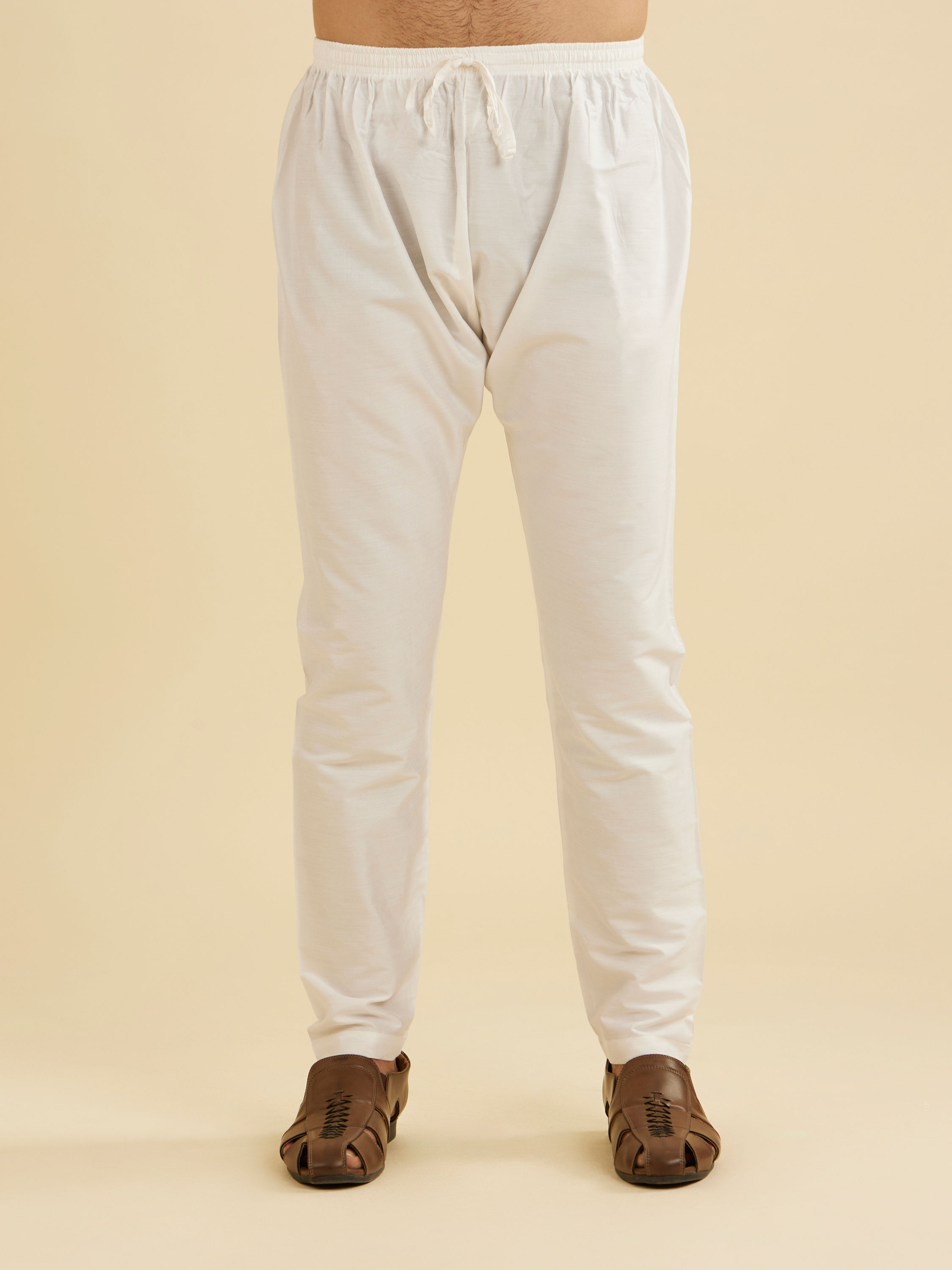 Manyavar Men Pearl White Pyjama Pants