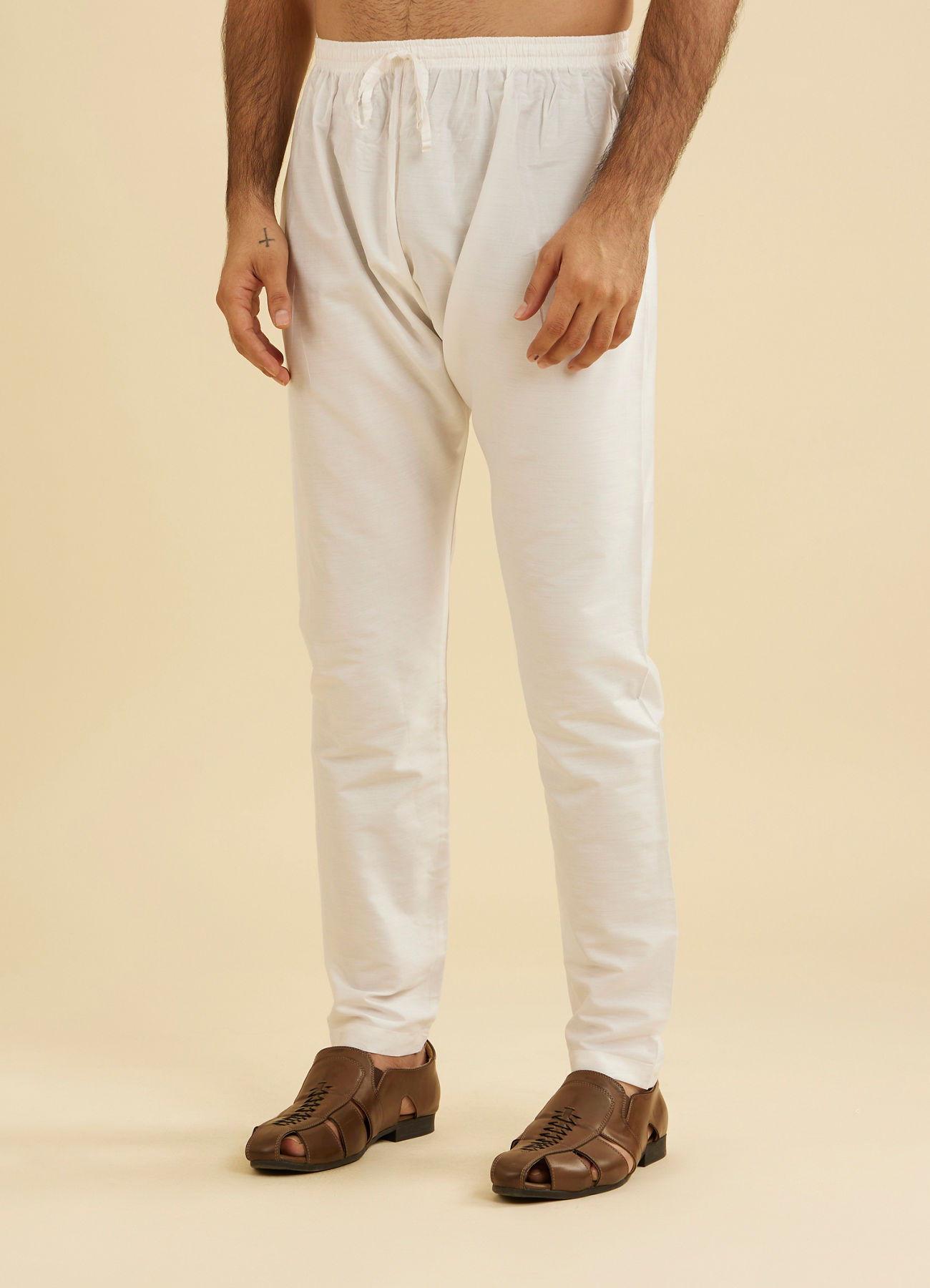 Manyavar Men Pearl White Pyjama Pants