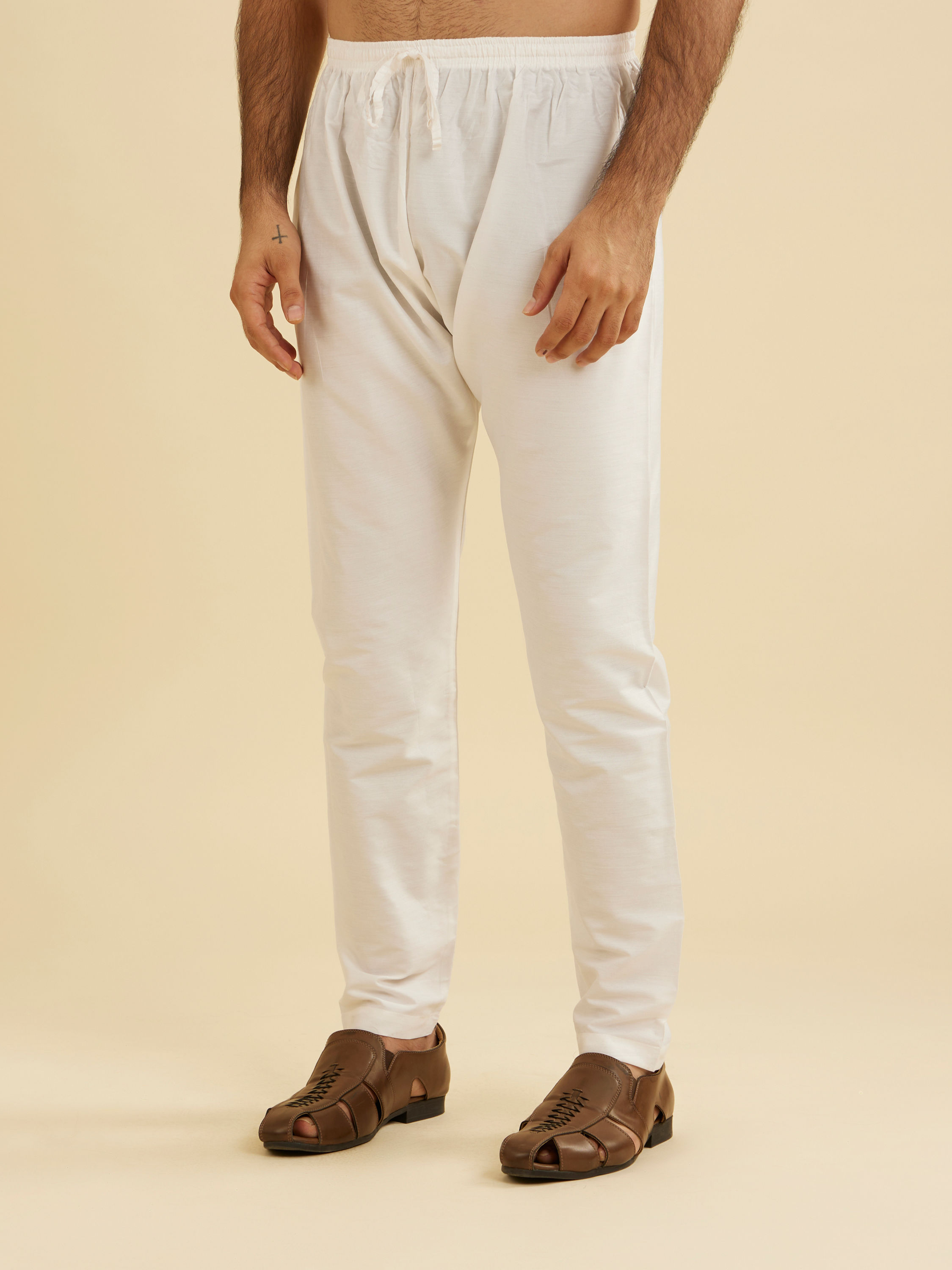 Manyavar Men Pearl White Pyjama Pants