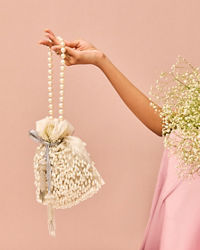 Mohey Women White Art Silk Hand Embroidered Bag