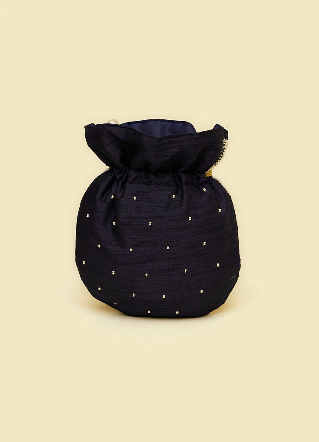 Mohey Women Indigo Blue Floral Patterned Potli Bag with Stone Work
