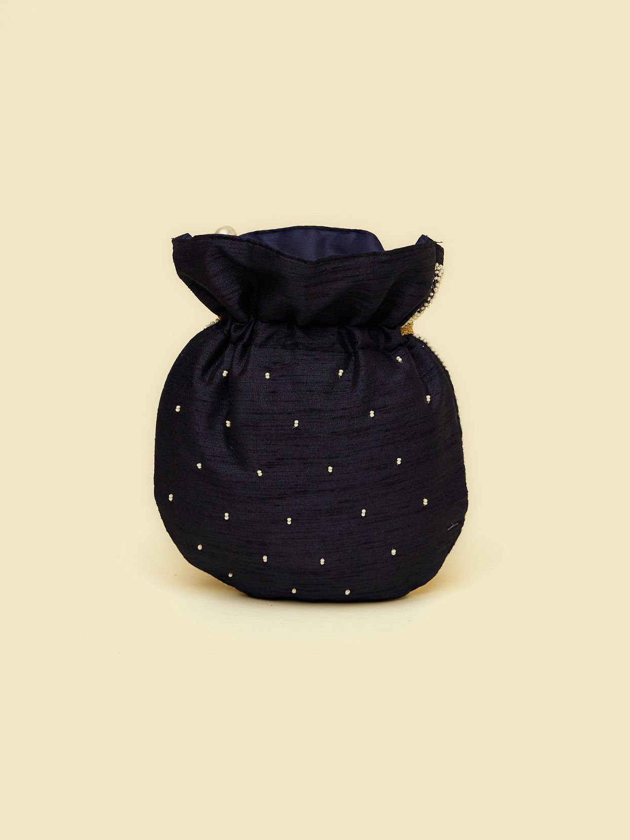 Mohey Women Indigo Blue Floral Patterned Potli Bag with Stone Work