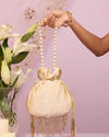 Mohey Women Cream Art Silk Bag with Cutdana Work