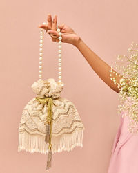 Mohey Women Dark Cream Rhinestone Embellished Potli Bag