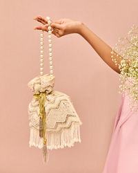 Mohey Women Dark Cream Rhinestone Embellished Potli Bag