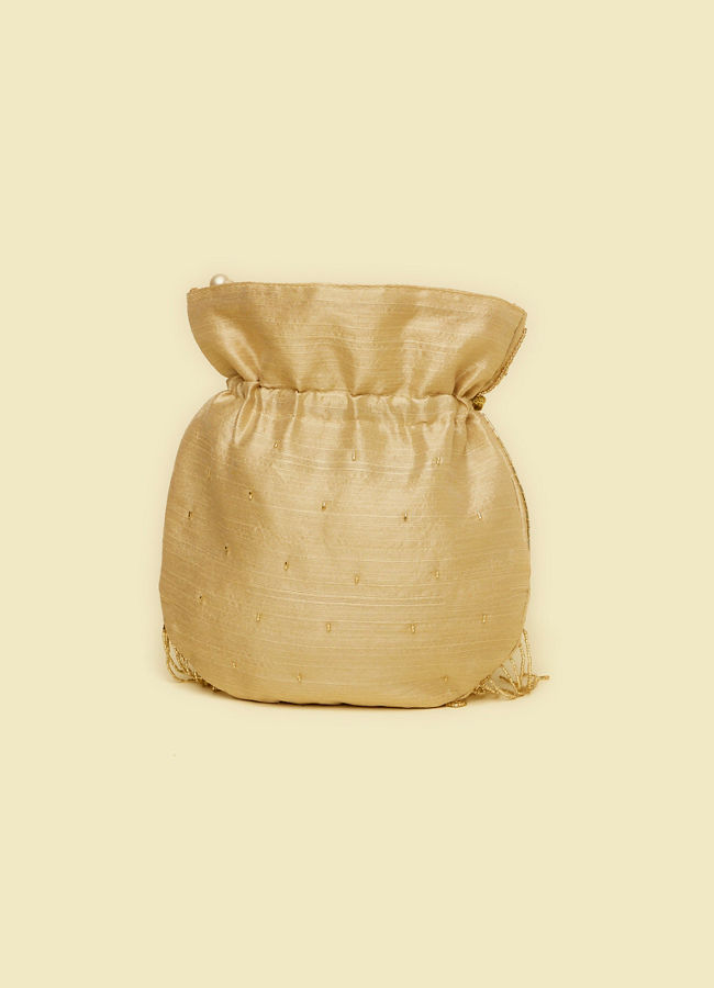 Mohey Women Beige Hand Embroidered Silk with Moti and Stone Work Bag