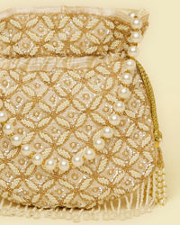 Mohey Women Fawn Pearl Embellished Potli Bag with Stone Work