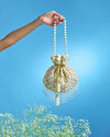Mohey Women Fawn Pearl Embellished Potli Bag with Stone Work