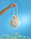 Mohey Women Fawn Pearl Embellished Potli Bag with Stone Work