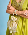 Mohey Women Fawn Pearl Embellished Potli Bag with Stone Work