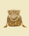 alt message - Mohey Women Beige Rhinestone Embellished Potli Bag with Stone Work image number 0