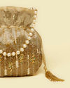 alt message - Mohey Women Beige Rhinestone Embellished Potli Bag with Stone Work image number 1