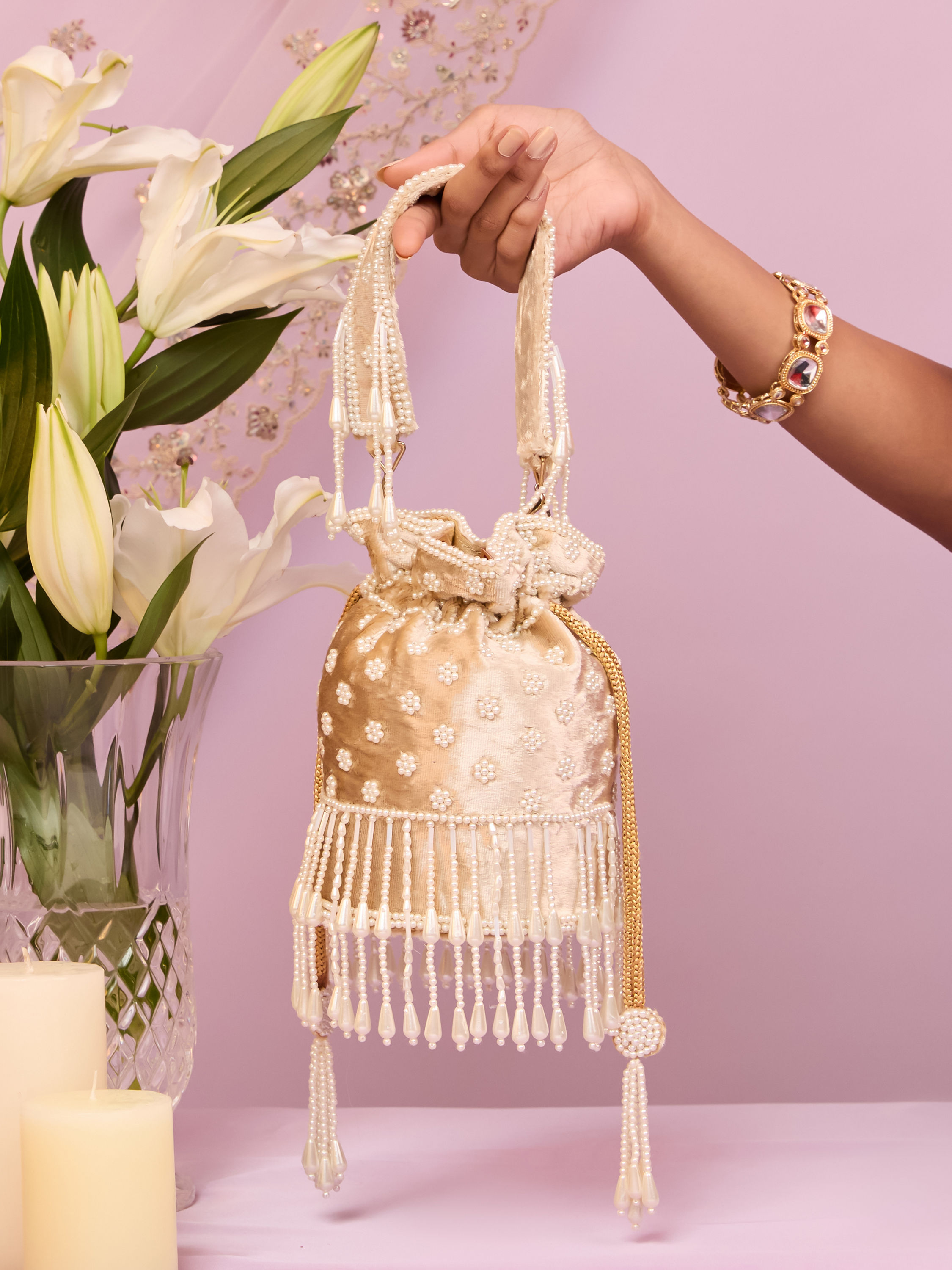 Mohey Women Fawn Art Silk Potli Bag